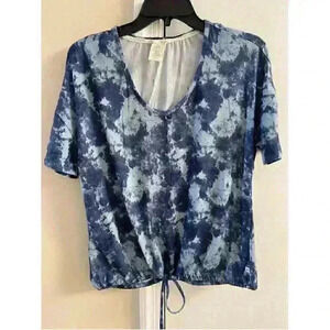 Lucky Brand Blue Tie Dye Draw Cord Top Small‎